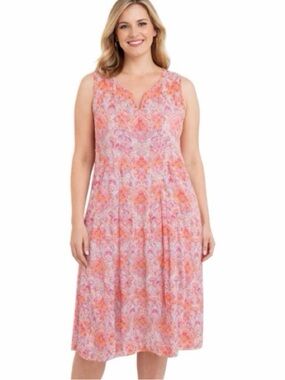 J Jill Paisley Print Sleeveless 100% Linen Shift Dress Size 3X Summer Vacation